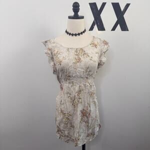 Vintage Y2K Floral Sheer Ruffle Tunic Top Soft Girl Fairy Indie S